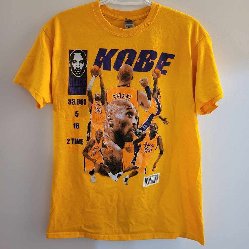 Kobe‎ Bryant Black Mamba Legend Stats T-Shirt Men's Size Medium Yellow